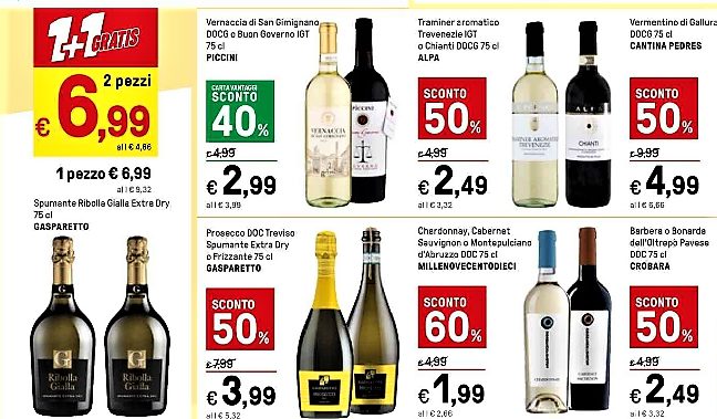 Fine luglio e inizio agosto i vini in promozione al supermercato gasparetto ribolla gialla offerta retail