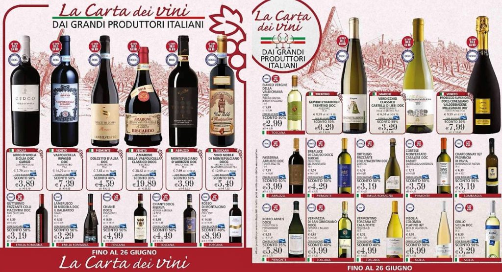 Pagella dei vini a volantino fino ai primi di Giugno promosso Il Gigante