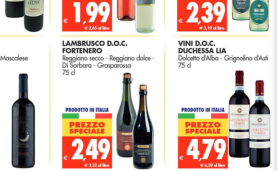 Spesa time luglio tra luci ed ombre sui volantini del vino al supermercato
