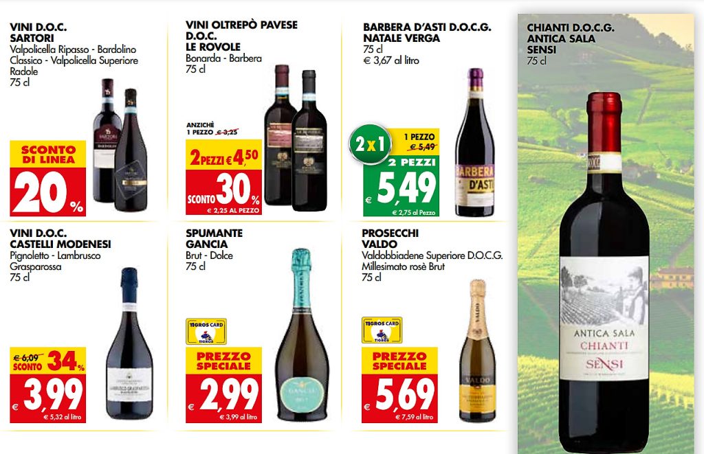 Vini a volantino slalom tra le insegne per i cinque cestelli della spesa